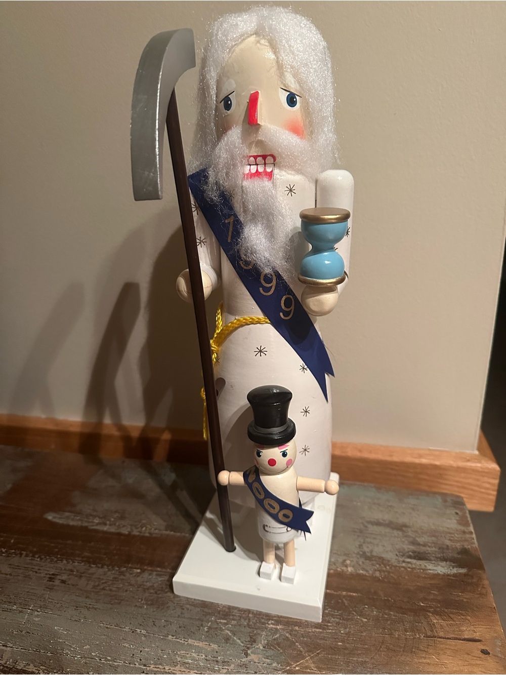 Father Time 1999 Snowman 2000 vintage wooden nutcracker doll collectible